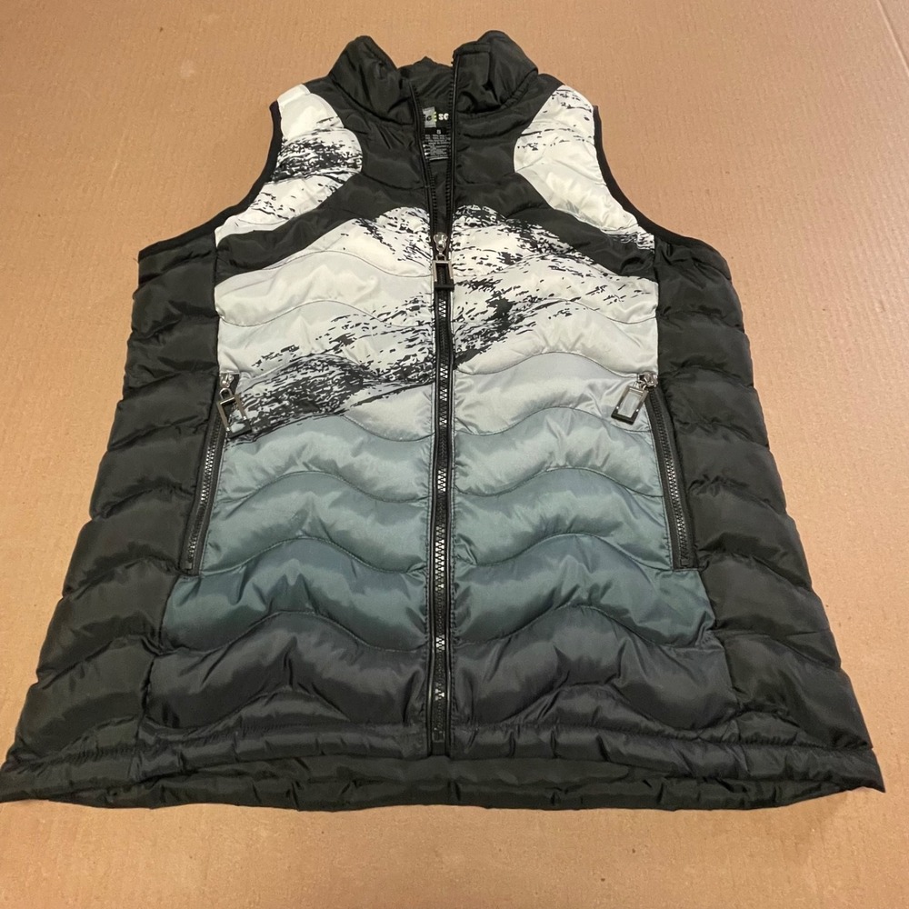 Jamie Sadock Golf Vest Womens S Black Grey Ombre Abstract Wave Puffer Full Zip
